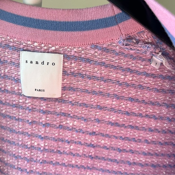 🍉Sandro Lyna Cropped Tweed Cardigan Lavender Purple Button Sweater Chanel Pink - Picture 10 of 12
